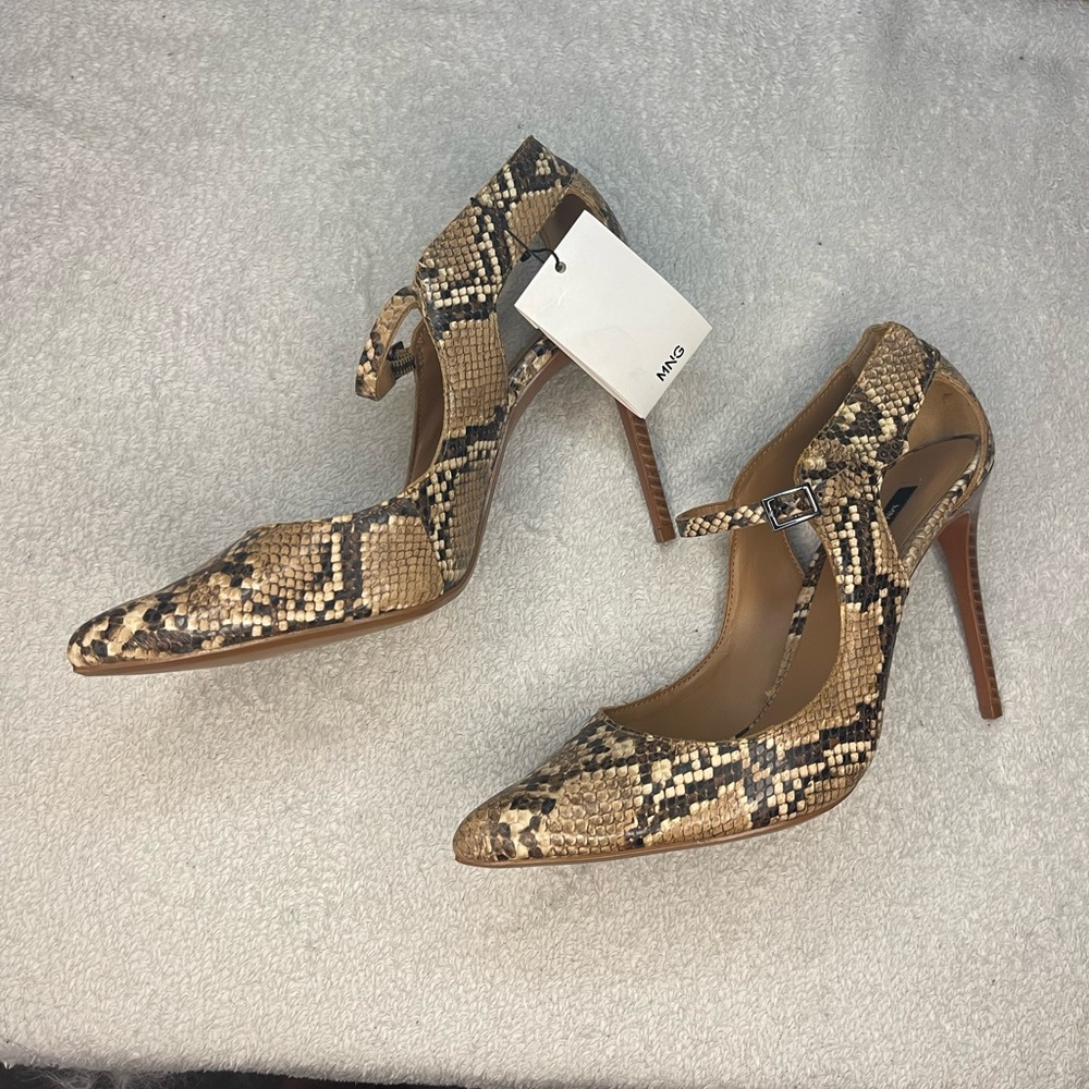 Mango Brown Stiletto Heels with Exotic Print